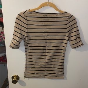 Boat neck, black and tan striped half sleeve top